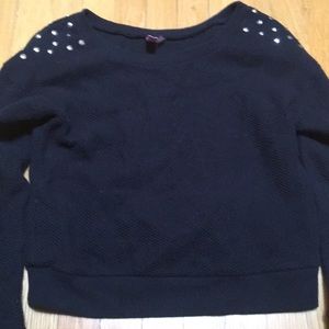 Black sweater with studs cable knit warm bling